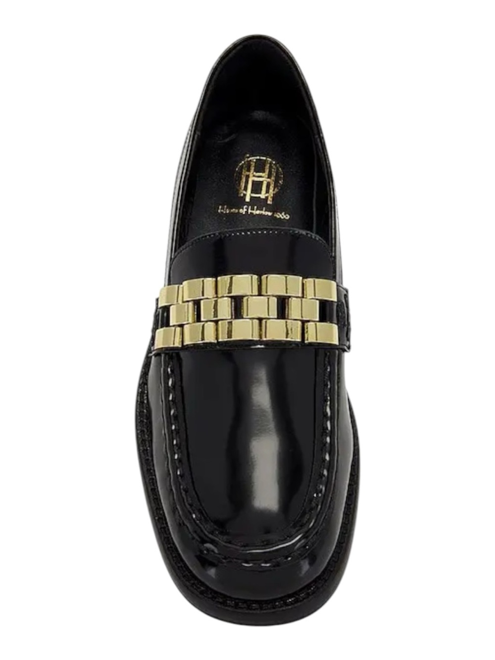 House of Harlow 1960 Black Patent Loafer with Gold Chain Detail